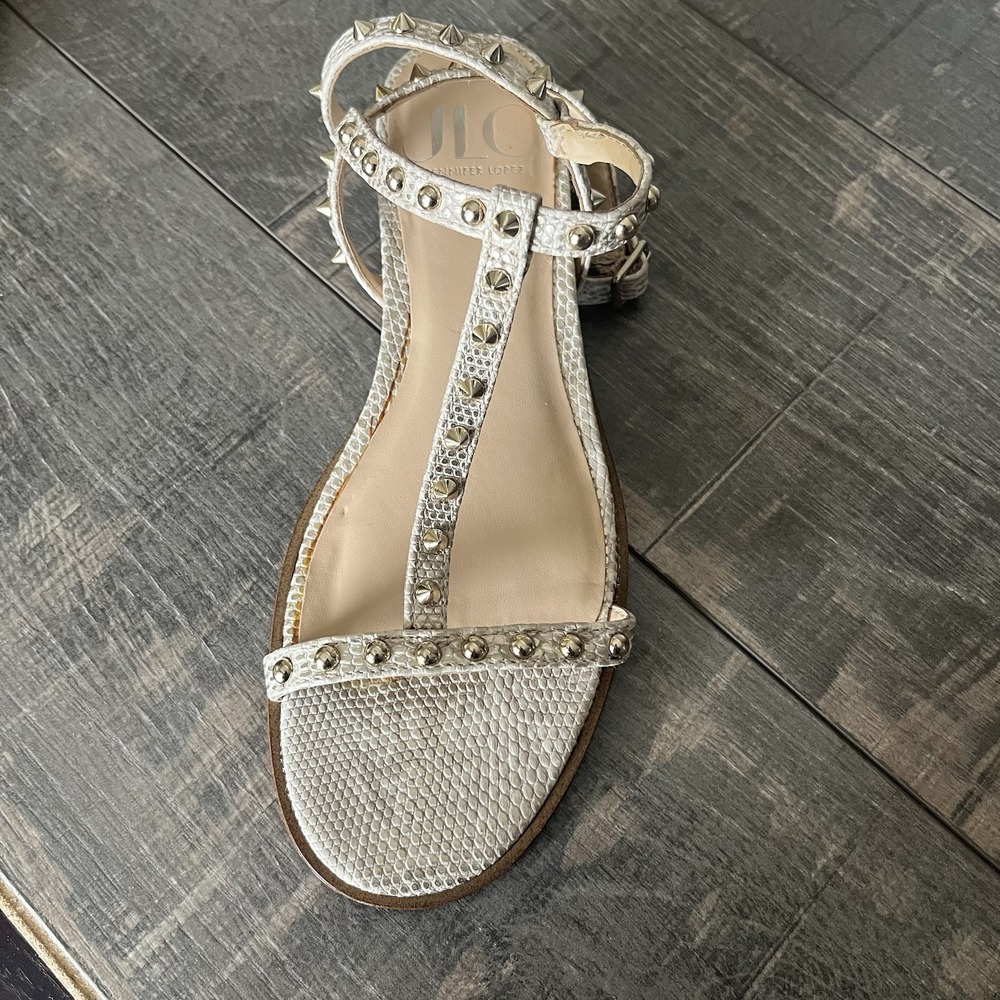 Edgy Studded Gladiator Sandals Snakeskin Gold JLO Jennifer Lopez 6 Boho Chic - Picture 9 of 16
